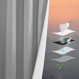 RYB HOME 4 in 1 Set Dust Filter - Soundproof - Blackout - Insulating, Energy Efficiency Linen Curtains for Kids Bedroom Living Room Divider Apartment Hotel Office Theatre, Grey, W 52 x L 108, 2 Pcs