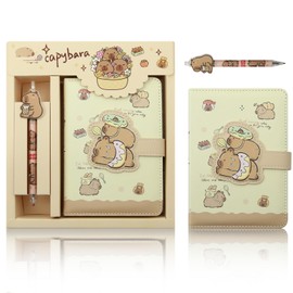 2 in 1 Cute Capybara Theme Stationery Gift Box Set Includes 1 Pcs A6 Cartoon Animal Capybara Notebook Journal Memo Pads Notepad Diary and Pen Gift for Birthday Kids Office School Supplies (Donut)