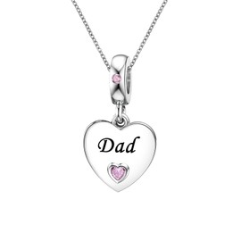 KunBead Dad 18 inch Pink Heart I Love You Family Charm Birthday Pendant Necklace for Women