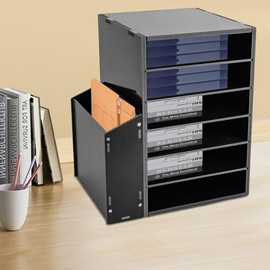 Desk Organizer, Desktop File Organizer, 5-Tier Paper Letter Tray with Side Storage, Files Holder for Paper Mail, Files Sorter for Office Supplies (10 