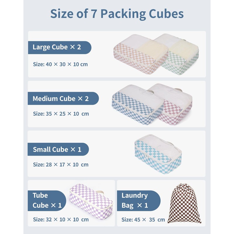 Narwey 7 Teilige Kompression Koffer Organizer, Compression Packing Cubes Backpack
