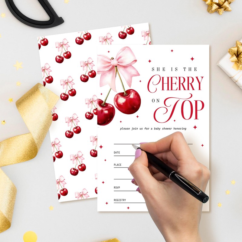 ZYQFN 20 Cherry Baby Shower Invitations, for Girls (045)