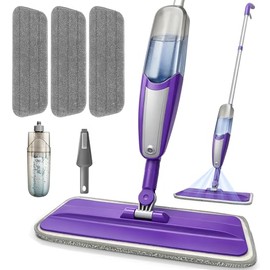 Spray Mop for Hardwood Floors Cleaning with 3 Washable Pads, Microfiber Wet Mops with Sprayer for Home Kitchen Tile Wood Vinyl Laminate,16.9 oz Refillable Bottle, Purple