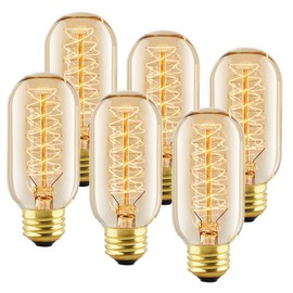 LUXON 6 Pack T45 Edison Bulbs, 40 Watt Antique Vintage E26 Base Dimmable Amber Glass Incandescent Light Bulbs, Warm White 120V Lamp for Home Light Fixtures Decoration, Warll Sconce