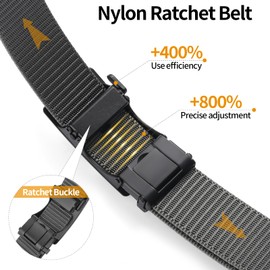 GAEKEAO Nylon Ratchet Belts for Men - Automatic Buckle Golf Belt Hiking Men Belt Casual, No Holes Adjustable Web Belts for Men