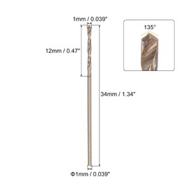 sourcing map 12pcs Jobber Drill Bits 1mm (0.039") Black Nitride & Gold Titanium Coated M2 High Speed Steel (HSS) Twist Drill Bits for Stainless Steel Aluminum Alloy Metal