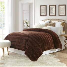 Cathay Home Luxe Faux Fur Mink Ultra-Soft Embossed Bedding Blanket -Twin, Caramel, 1-Piece Throw/Blanket/Coverlet/Bedspread