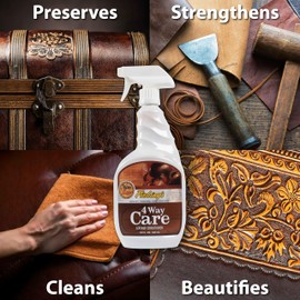 Fiebing's 4 Way Care Leather Cleaner & Conditioner Spray (32oz) - Preserves, Waterproofs, Strengthens All Smooth Leathercraft with Fine Oil & Wax - Leaves No Residue on Car, Shoe, Purse, Boot