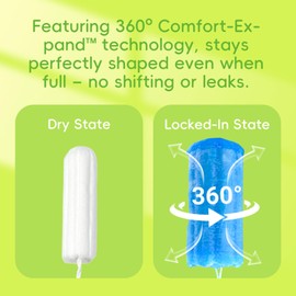 Tellove Tampons with 100% Organic Cotton Core - 16 Count(16 Regular Tampons), Featuring 360° Comfort-Expand Technology with BPA-Free Applicator, Leak-Proof for 8 Hours, Comfort-Fit for Sensitive Skin