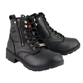 Milwaukee Leather MBL9320W Women's Black Premium Leather Wide-Width Lace-Up Motorcycle Rider Boots - 8.5W