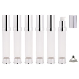 AJLTPA 6Pcs 1oz 30ml Clear Airless Pump Bottles with Funnel, Refillable Travel Size Vacuum Moisturizer Dispenser Cosmetic Containers For Foundations, Cream, Serums, Shampoo, Lotion(Silver)