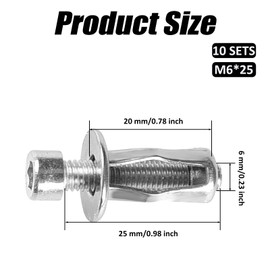 Petal Nuts with Screw, M6 x 25 mm Expansion Screw, Petal Shape, Metal Nuts, Expansion Nuts, Cavity Dowels, Metal Fixings for Plasterboard and Cavity Walls, Pack of 10