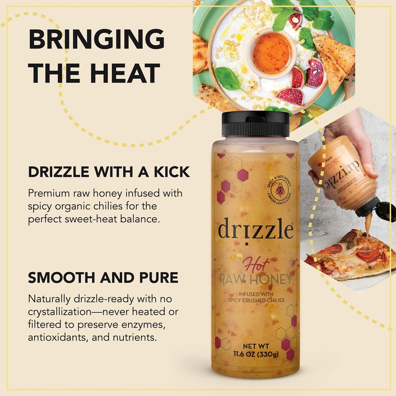 Drizzle Hot Honey - All Natural Raw Spicy Honey Sauce,