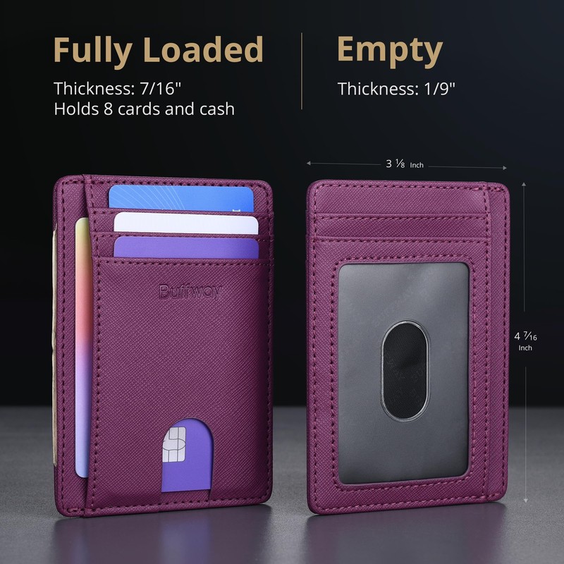 Buffway Slim Minimalist Front Pocket RFID Blocking Leather Wallets for