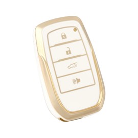 OFF WE GO for Toyota Key Fob Cover, Soft TPU Key Case Fit for 2019-2024 Venza RAV4 Prime Hilux Land Cruiser Fortuner Grand Highlander Corolla Cross Smart Car Key Holder (Gold White)