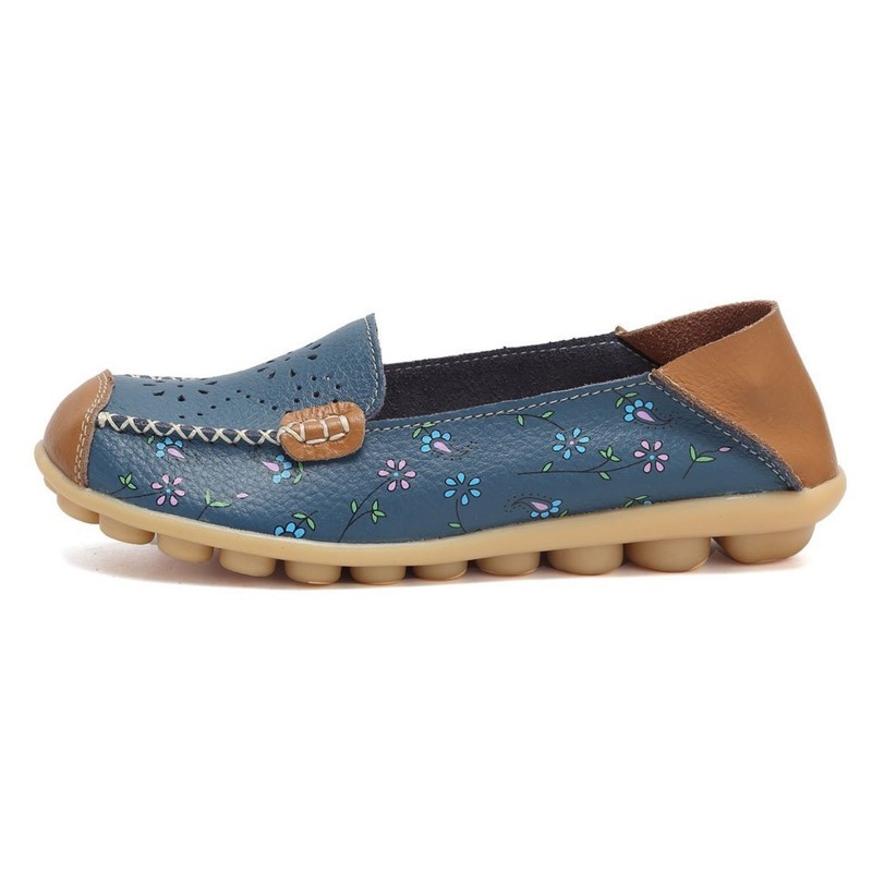 VenusCelia Mocasines cómodos para caminar, planos, para mujer, Flor azul