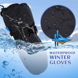 PONCEAU Waterproof Toddler kids ski gloves for girls boys Fleece lining warm snow mitten gloves Black M (fits 4-6 Years)