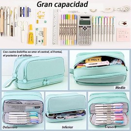Estuche para lpices de gran capacidad con 4 compartimentos, estuche para lpices con mltiples ranuras, organizador de papelera para el trabajo de...   
