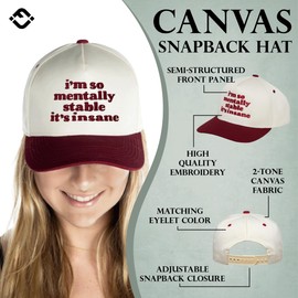 Funky Junque Embroidered Trucker Hat for Men, Cool Snapback Dad Cap I'm so Mentally Stable It's Insane Burgundy/Beige