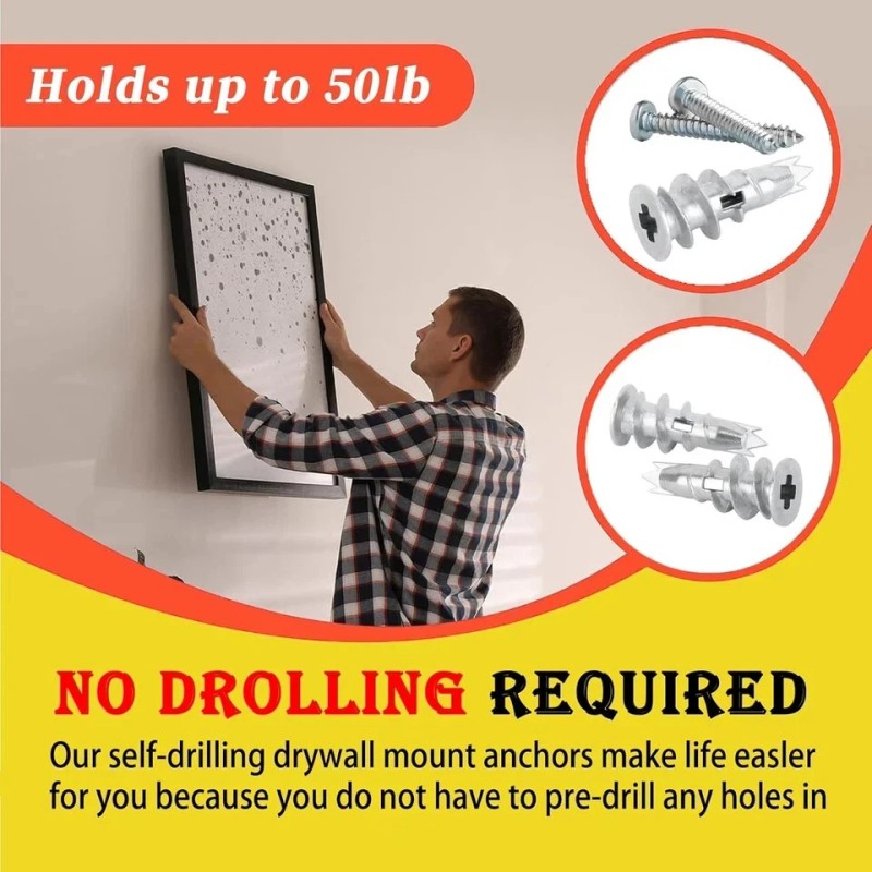 Heavy Duty 100PCS Zinc Self-Drilling Drywall Anchors, 50 Heavy Duty