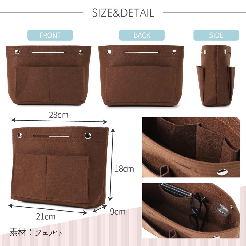 VILAU Women’s Bag-in-Bag, Reinforced Bottom, Recommended by Professional Organizers, for