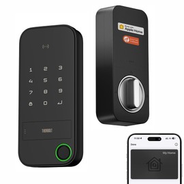 ThorBolt X1 Apple Home Key Tap to Unlock, Smart Keyless Entry Door Lock with Fingerprint, Touch Keypad Deadbolt Lock Works with HomeKit Over Thread (Border Router), IP65 Weatherproof, Black