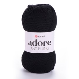 1 Skein YarnArt Adore, Antipilling Yarn, 100% Antipilling Acrlylic, 100 g (3.5 oz), 280 m (306 yd), 3 : Light-DK, Black - 354