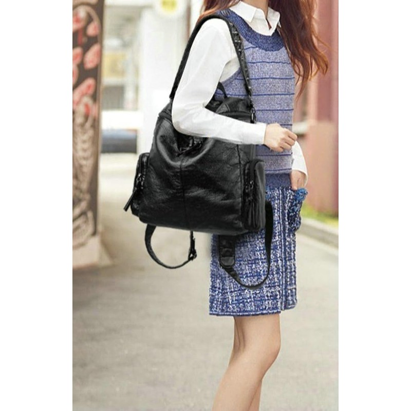 Hycurey Womens Stylish Rivet Backpack Washed Multi Pocket Knotted Zipper