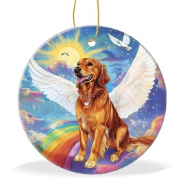 Dog Funny Ornament Hanging Christmas Tree Ornaments Pet Memorial Ornaments,A Golden Retriever with Angel Wings,Remembrance Gifts for Loss