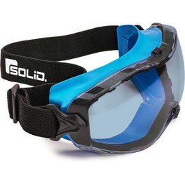 SolidWork Safety Goggles Anti-Fog Clear Lens with Adjustable Elastic Headband. Protective Eyewear for Men & Women (Tinted Blue)