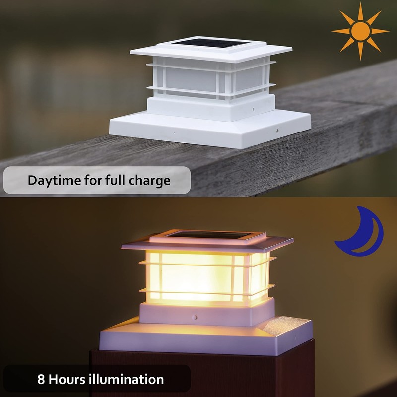 Dynaming 8 Pack Solar Flame Post Lights – Flickering LED Fence Cap Décor For 4x4, 5x5 Or 6x6 Posts (Black)