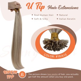 Sunny Hair U Tip Hair Extensions Human Hair Invisible Keratin Hair Extensions Straight Hair Extensions for Women 50G Warm Ash Blonde Highlight Bleach Blonde 20inch