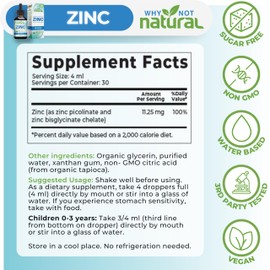 Organic Liquid Zinc Drops Supplement with Chelated Picolinate and Bisglycinate, Vegan
