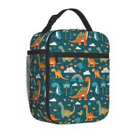 ainori Reusable Dinosaur Lunch Box for Men Kids Girls Boys Women Adult, Insulated Cute Dino Lunch Bag,Polyester Cooler Handbags Case for School Picnic Work Travel Beach or Hiking (Dark Green)