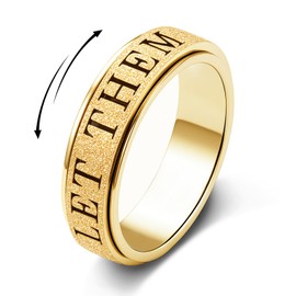 Fidget Toys Adults Anxiety Ring for Women: Fidget Spinner Cute Let Them Symbol Thumb Ring Stainless Steel Gold Silver Black Size 5 6 7 8 9 10 (Gold-LET Them, 7)