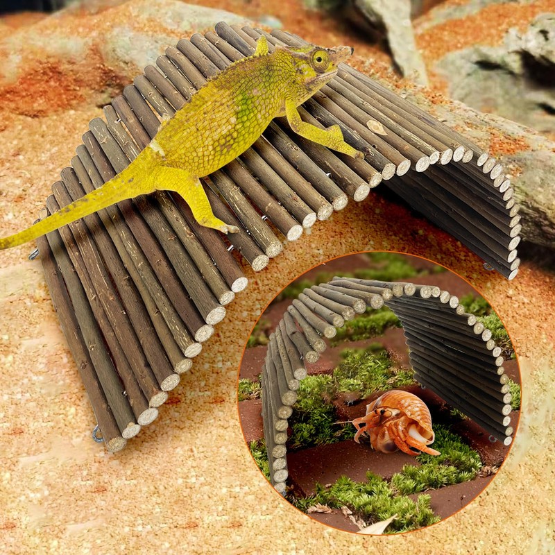 BNOSDM Large Reptile Hide Tortoise Hideout Bearded Dragon Wooden Bridge