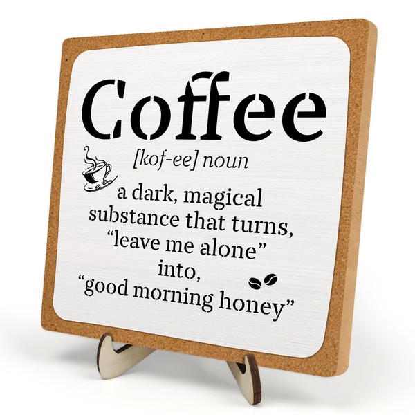 Rustic Wooden Plaque Coffee Sign - Funny Farmhouse Coffee Bar