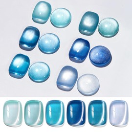 Beetles Blue Cat Eye Gel Nail Polish Set - 6 Colors Blue Glitter Glass Cat Eye with Magnet Sheer Gel Translucent Effect Soak Off UV Moonlit Mist Collection Salon Nail Art Manicure Gift for Women
