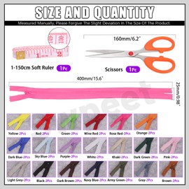 Swpeet 42Pcs 20 Mixed Color 20" Nylon Invisible Zippers with Measuring Tape and Scissors Assortment Kit, Hidden Zipper Multicolor Nylon Invisible Sewing Zipper for Tailor Garment Sewing Craft