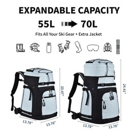 Heliar 55L-70L Expandable Ski Boot Bag – Waterproof, Durable Backpack with Multiple Compartments, Adjustable Webbing for Ski/Snowboard, Comfortable Padded Back Panel, Ideal for Ski Travel