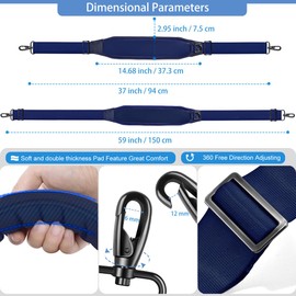ZINZ 3D Air Cushion Bag Strap 59 inch Adjustable Belt with Fixed Ultra-Thick Padded & Dual Clasps & Swivel Hooks, Breathable and Comfort Strap for Bags，Blue