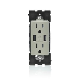 Leviton Renu USB Charger/Tamper-Resistant Duplex Outlet, 15A-125VAC, RUAA1-WS, Wood Smoke
