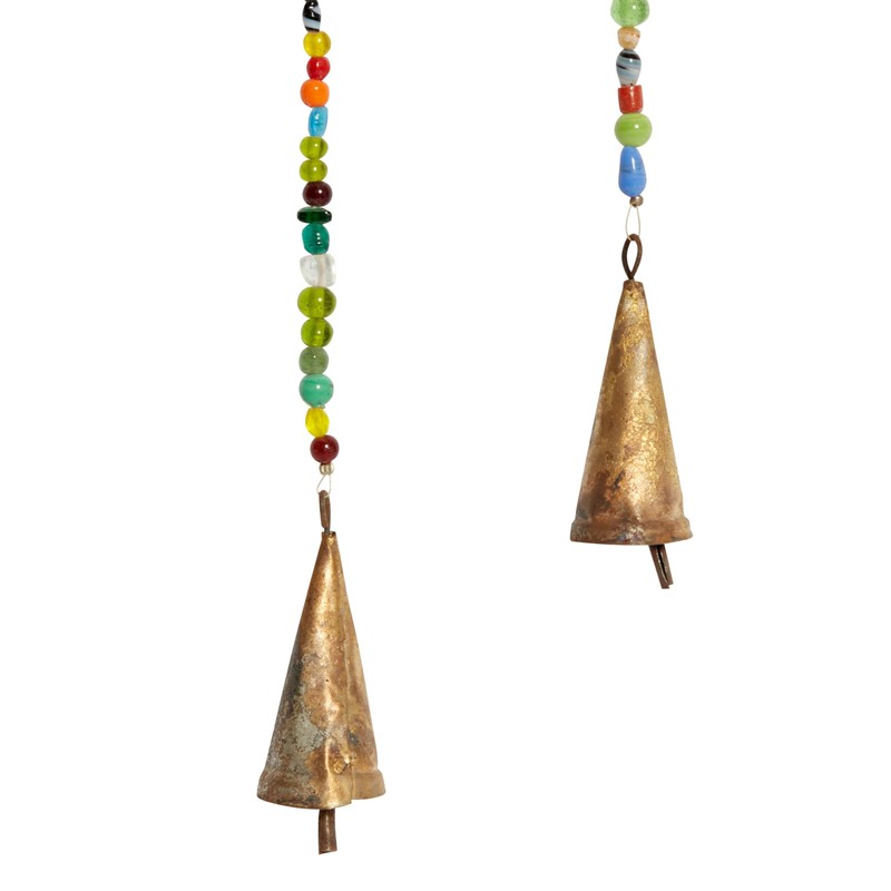 Deco 79 Eclectic Mango Wood Lotus Windchime with Bells, 15"L