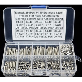 Elantek #4-40 UNC Stainless Steel Phillips Flat Head Countersunk Machine Screws Nuts Assortment Kit