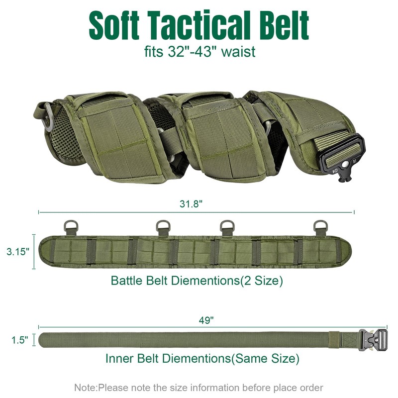 Tactical Battle Belt Set, Slim Airsoft Molle Belt, Shooting Hunting