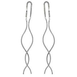 Sterling Silver Wavey Bar Long Dangle Pull Through Earrings