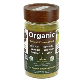 Organic Nourishing Gut Cleanse and Detox Greens Powder | Natural Superfood | Multi Vitamins, Antioxidant, More Than 85 Minerals | Shilajit, Moringa, Turmeric, Amla, Gotukola, Graviola in a Glass Jar