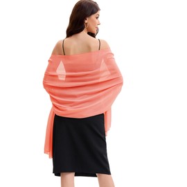 Baoqiya Women's Shawls and Wraps for Evening Dress Chiffon Shawl Soft Elegant Silky Pashmina Wedding Bridal Scarf(Coral, 79"×19")