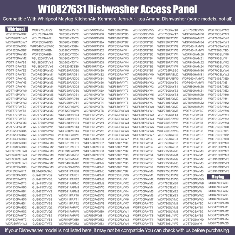 W10827631 Dishwasher Access Panel Compatible with Whirlpool OEM Upgraded (Black)