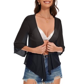 ADOREJOY Womens Sheer Shrug Cardigans Open Front Tie Top Cropped Bolero Lightweight Blouse(Black,XL)